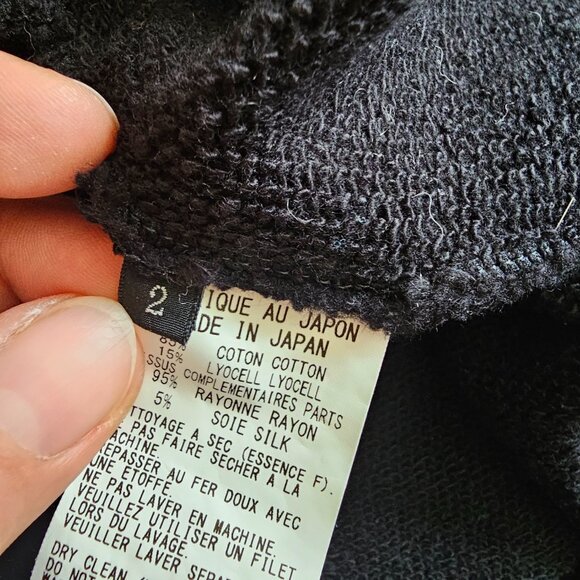 Y’s by Yohji Yamamoto Crew Neck Oversized Sweatshirt with Shirt Cuffs, S, Black - Picture 11 of 11